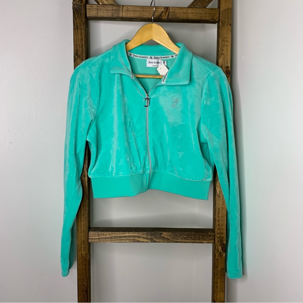 Juicy Couture Women's Cropped Aqua Bomber Jacket L